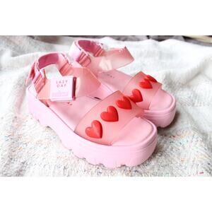 Lazy Oaf Melissa Pink Heart Platform Sandals Size 7